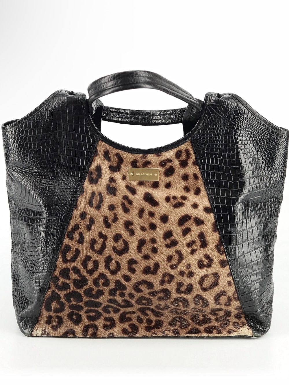 Brahmin  Calf Hair Black & Leopard Tote Bag Like New Rare
